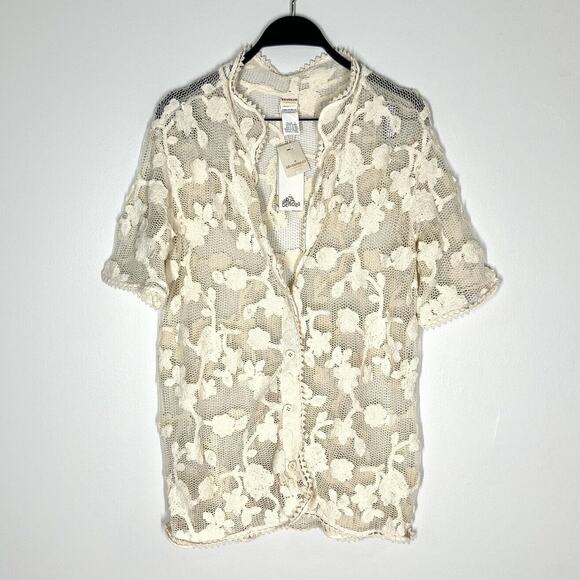 NEW Agua Bendita x Revolve Axel Crochet Floral Button Front Top in cream - Picture 2 of 7